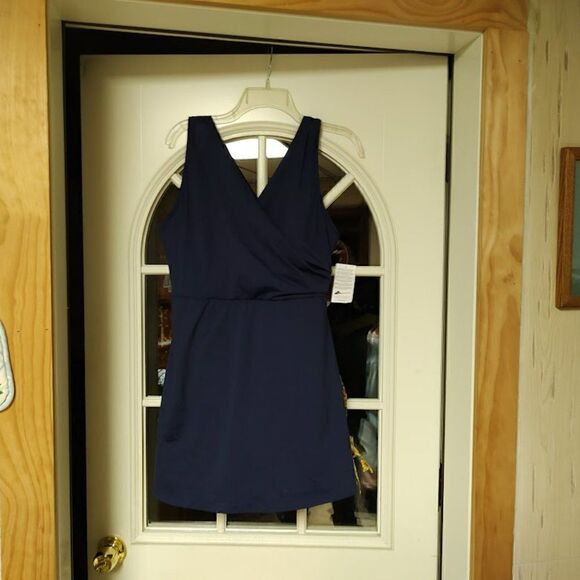New Lands' End navy Blue One Piece Skirt Swimsuit Size Women's 16P - Picture 1 of 3